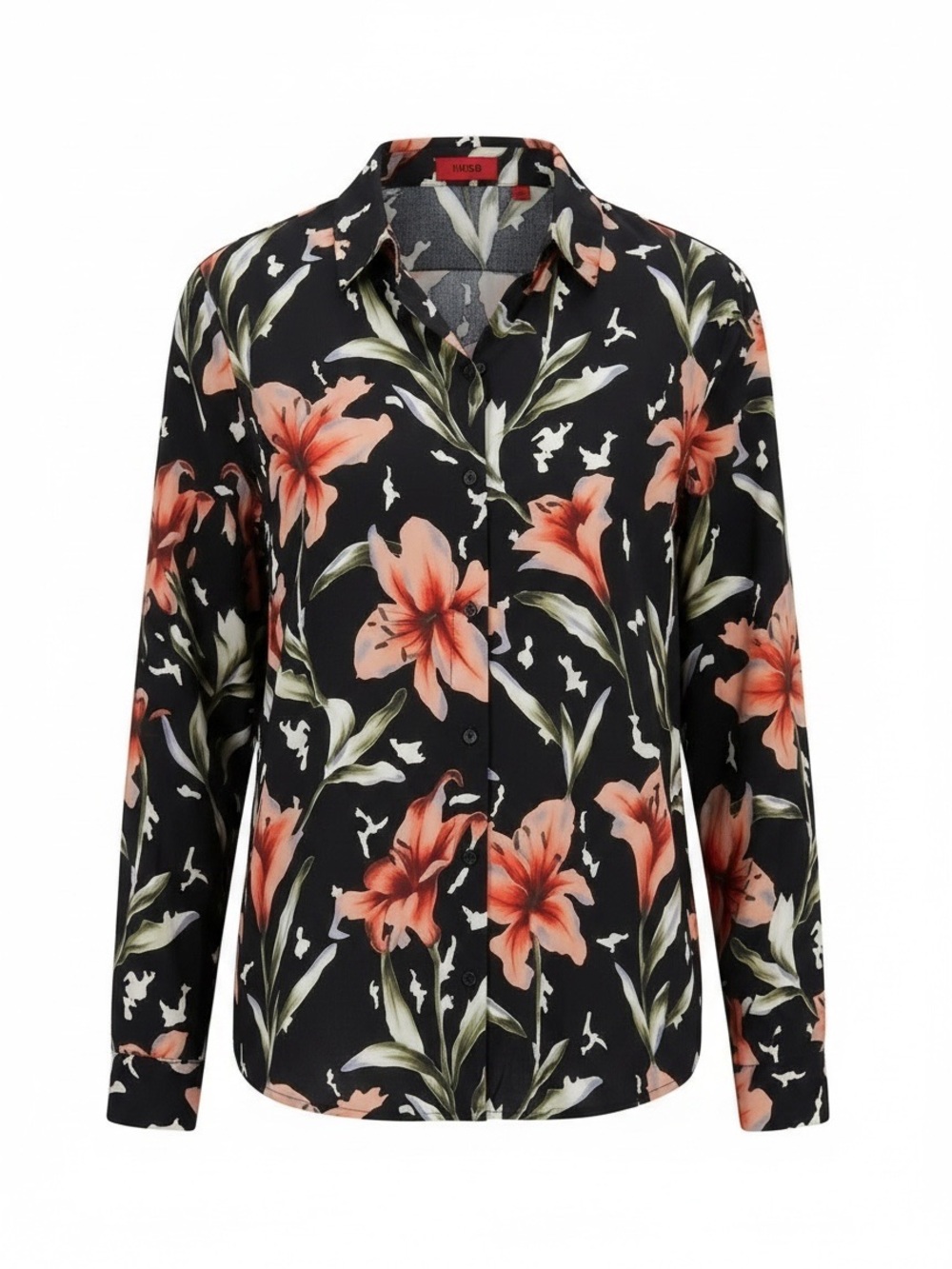 Hugo Boss HUGO Black Floral Lily Button Down Blouse Shirt Size Euro 44 US 12/XL